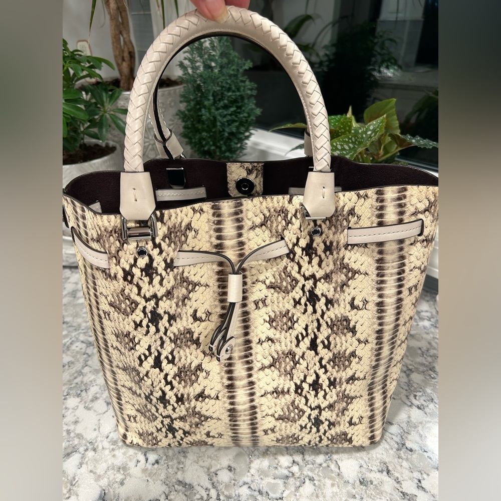 Michael Kors Snake Print Tote in Cream and Brown